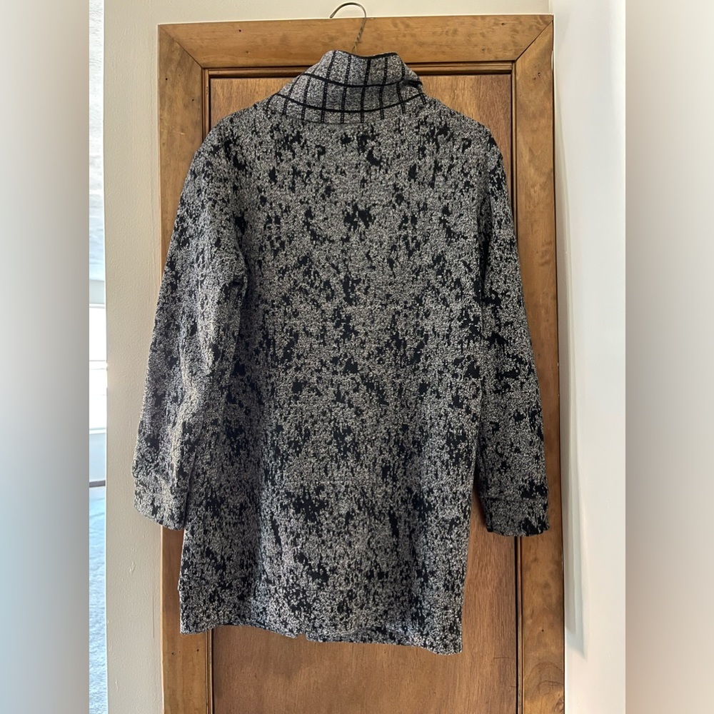 Grey and Black sweater with asymmetrical front, mock neck, long sleeved